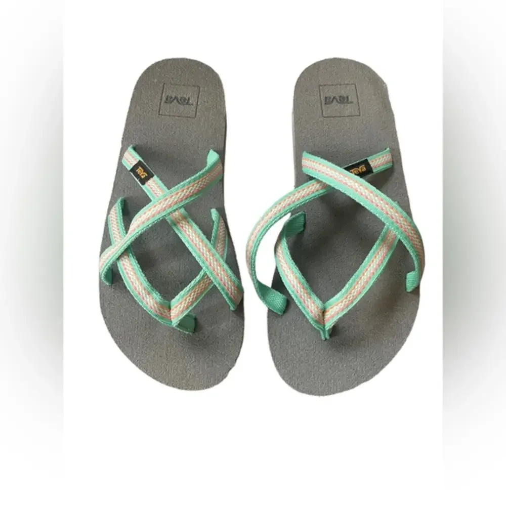 Teva Kids' Olowahu Sandal Size 5 Mint Green w/ Coral Excellent‎ Condition